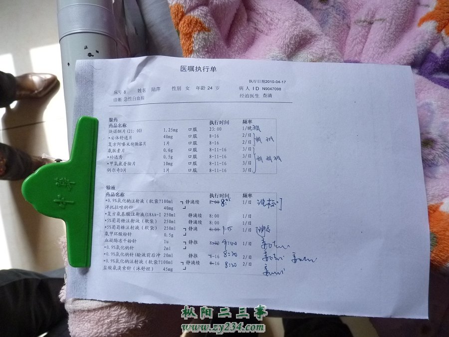 陆萍2010-04-17日的医嘱执行单